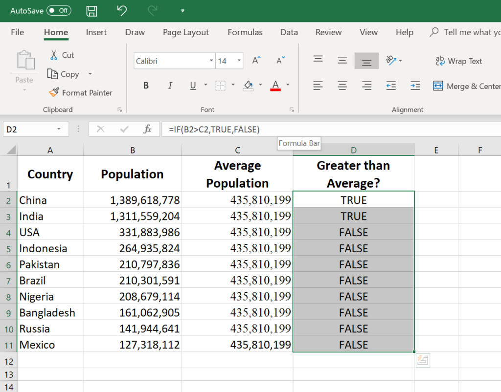 function in excel